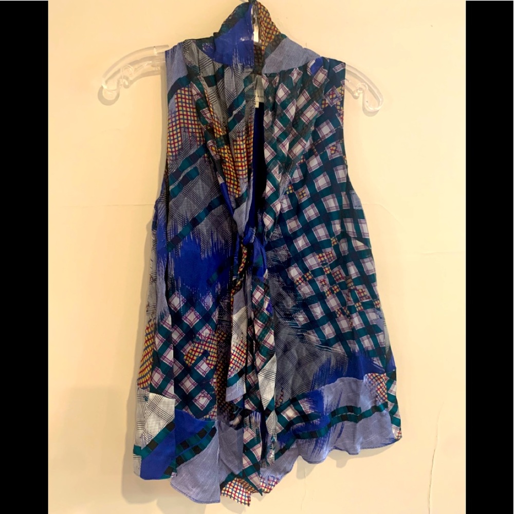 Madison marcus blue, check, plaid blouse sz M